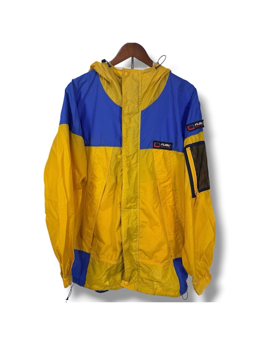 Vintage FUBU Windbreaker Jacket Mens Large Yellow Blue Colorblock Made USA